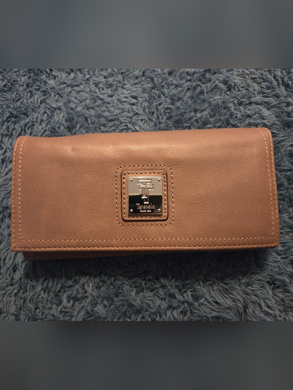 Tignanello Touchables Taupe Brown Leather Flap Snap Wallet Clutch